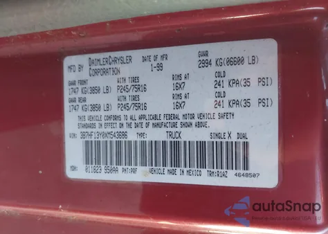 1999 Dodge Ram 1500 St z USA, uszkodzony, nr VIN 3B7HF13Y0XM543686